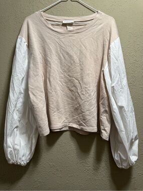Madewell Beige Pullover with White Balloon Sleeves - Long Sleeve Tee